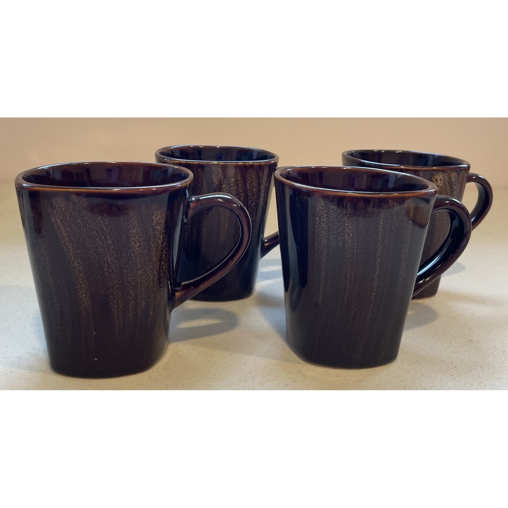 Oneida Horizon Swirl Stoneware Mugs Cups Brown Glaze Set of 4 NEW Retro 2008